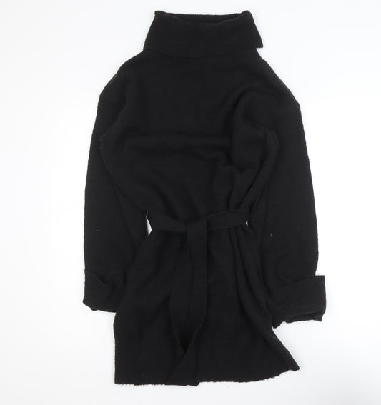 Vila Women Black Knit Belted Mid-Length Coatigan XS