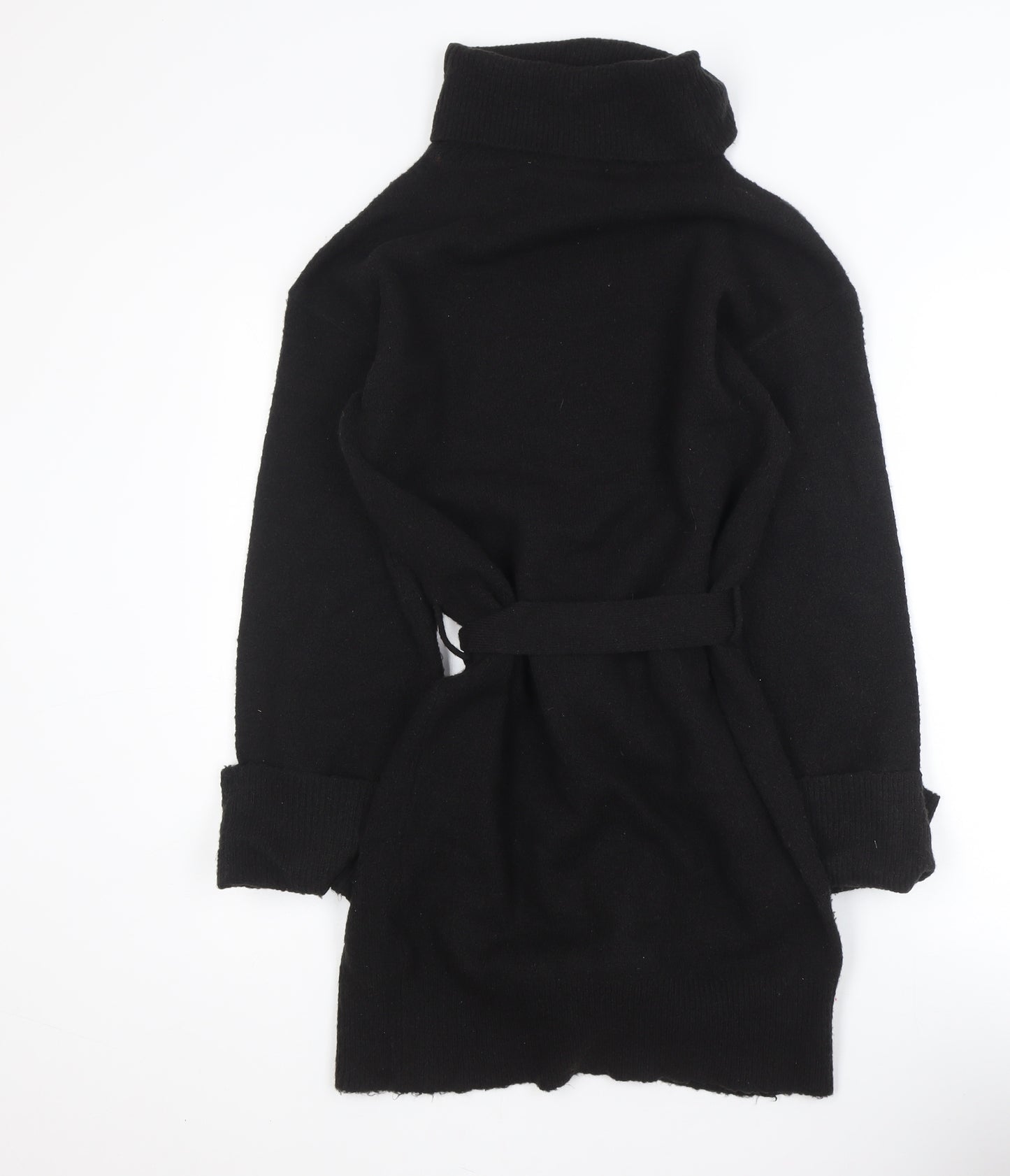 Vila Women Black Knit Belted Mid-Length Coatigan XS