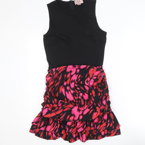 AX Paris Womens Black Pink Red Ruched Ruffle Bodycon Dress Size 10