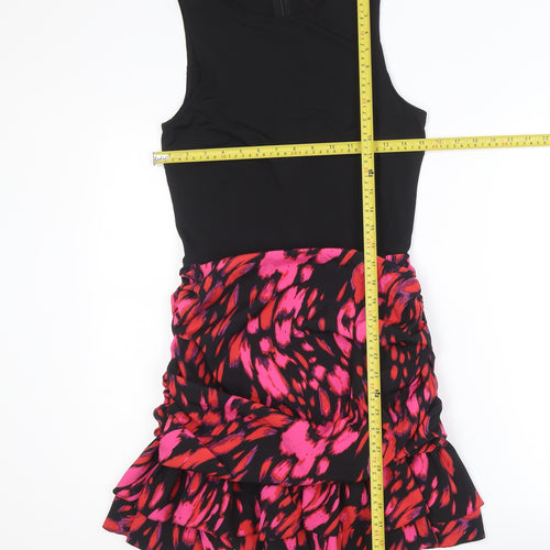AX Paris Womens Black Pink Red Ruched Ruffle Bodycon Dress Size 10