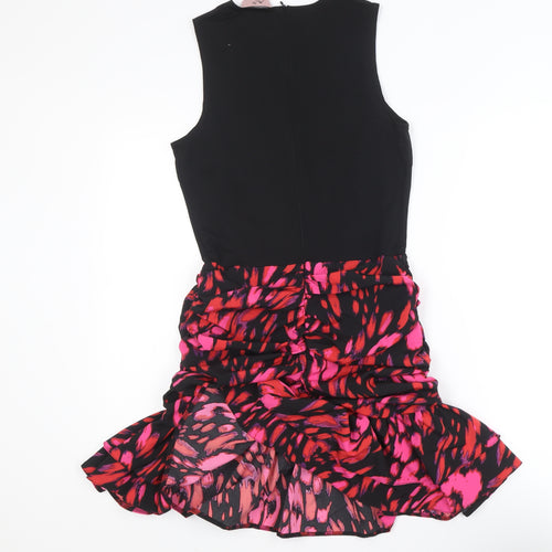 AX Paris Womens Black Pink Red Ruched Ruffle Bodycon Dress Size 10