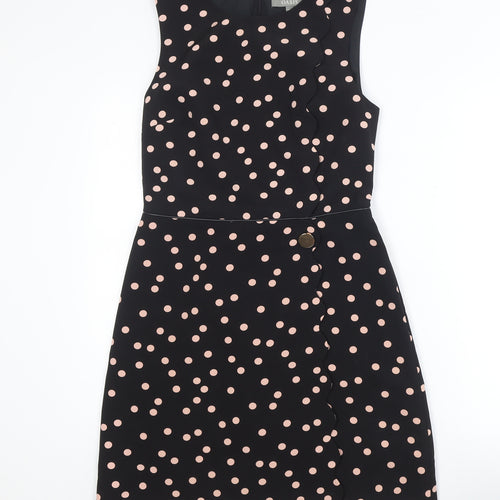 Oasis Womens Black Polka Dot Sheath Dress Size 10 Sleeveless