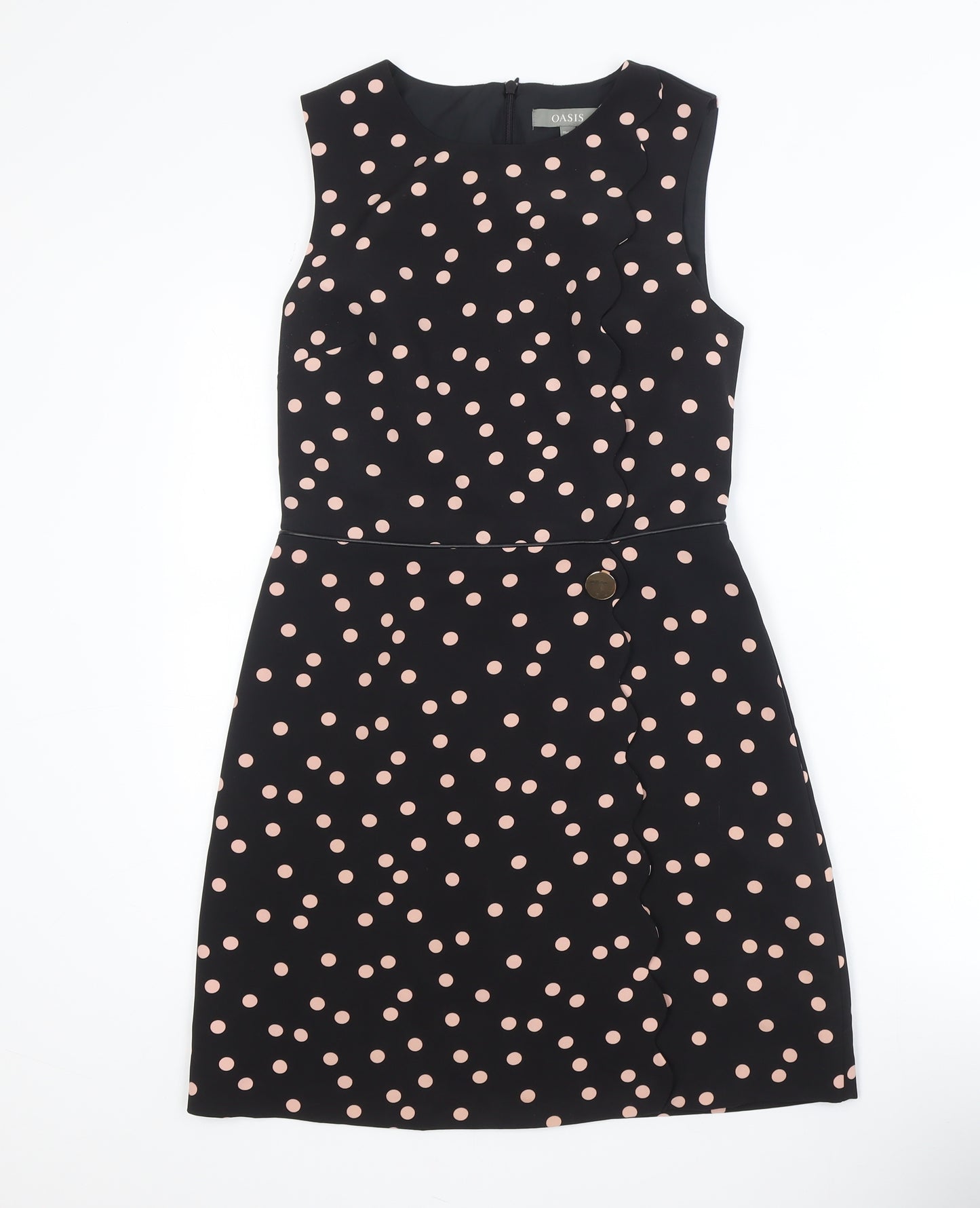 Oasis Womens Black Polka Dot Sheath Dress Size 10 Sleeveless