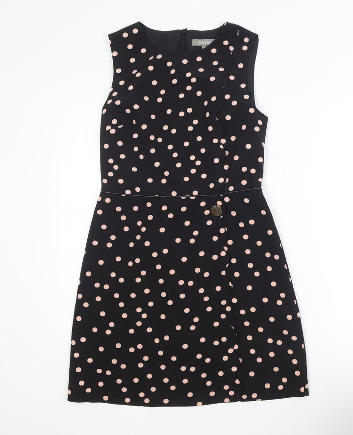 Oasis Womens Black Polka Dot Sheath Dress Size 10 Sleeveless