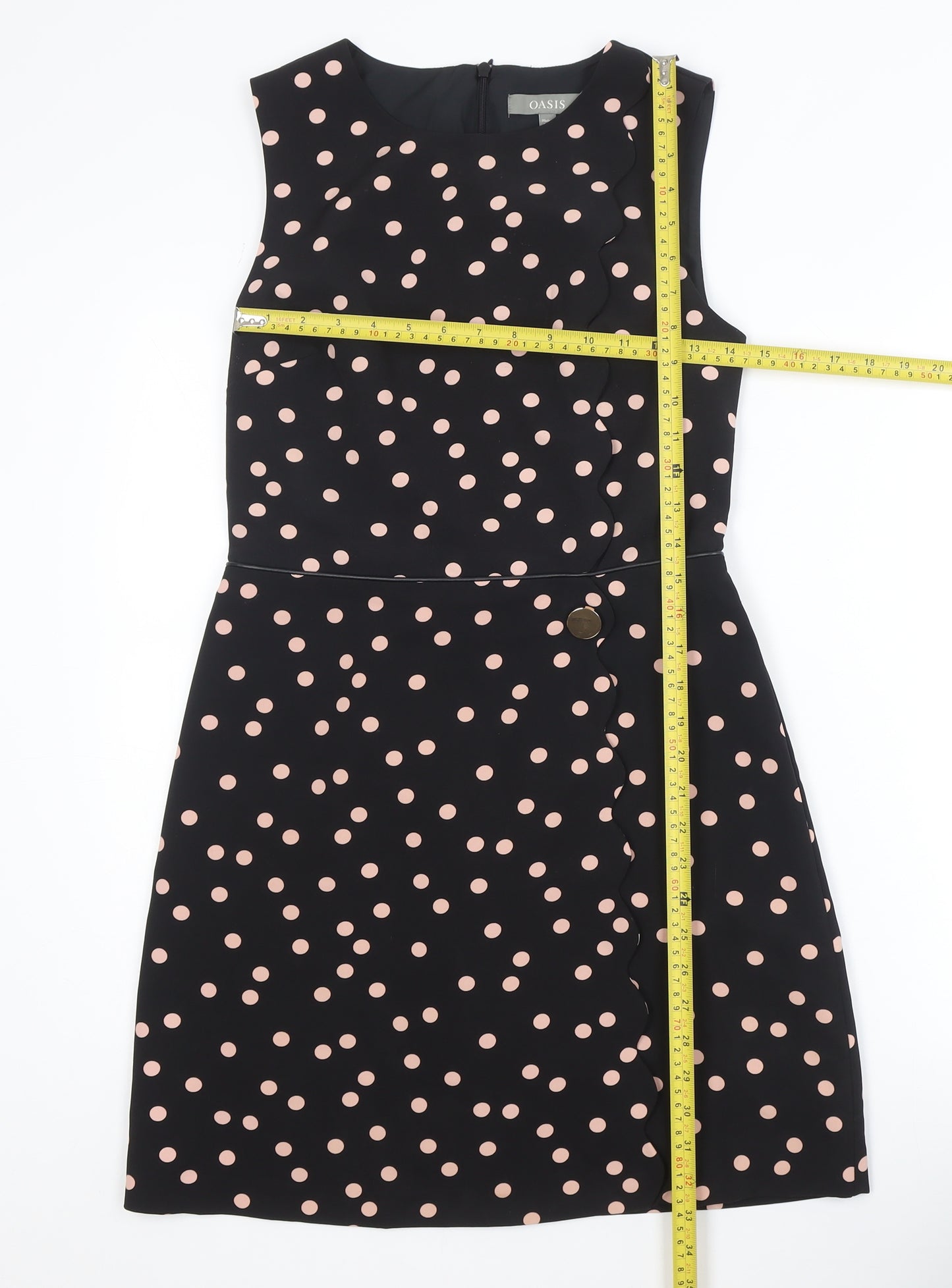 Oasis Womens Black Polka Dot Sheath Dress Size 10 Sleeveless