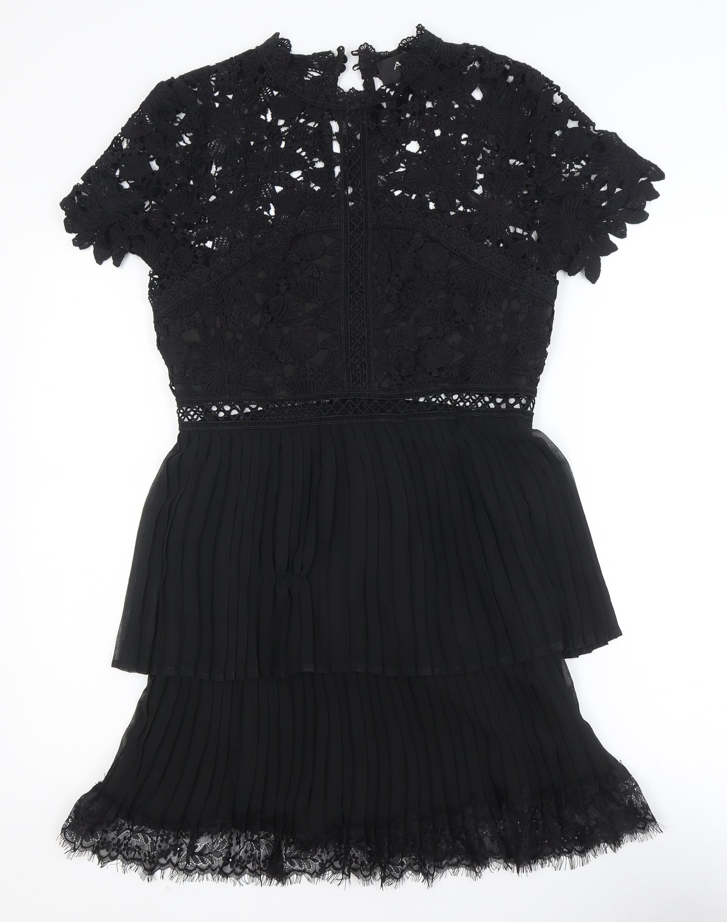 AX Paris Women’s Black Lace Pleated A-Line Short Dress Size 10