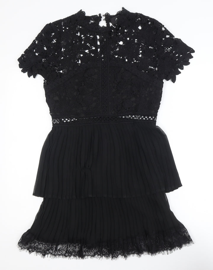 AX Paris Women’s Black Lace Pleated A-Line Short Dress Size 10