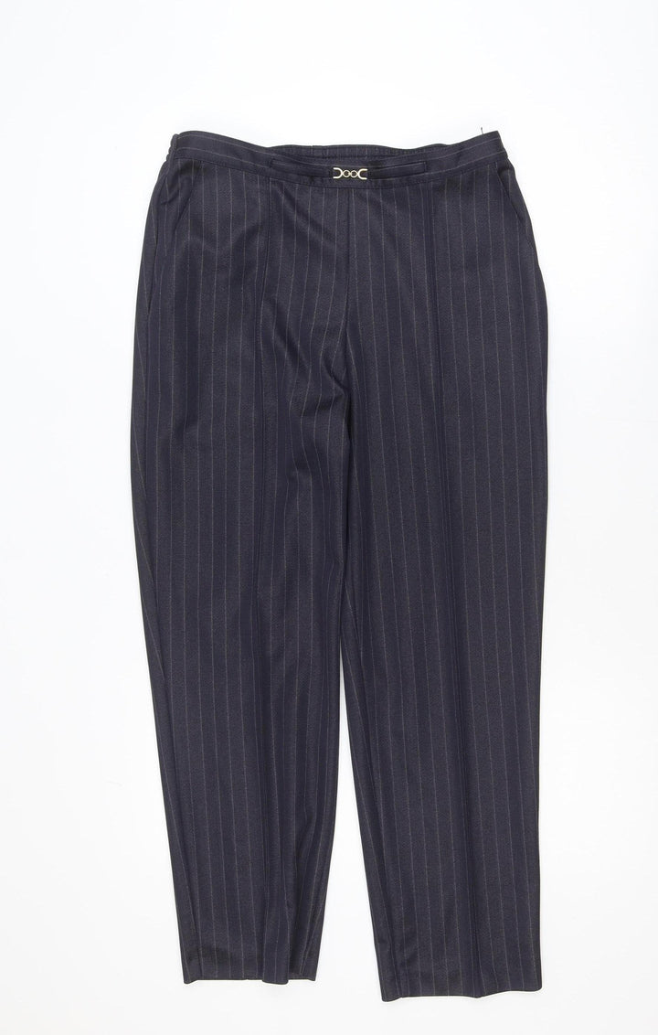 Marks and Spencer Women Black Pinstripe Trousers UK 14 Short