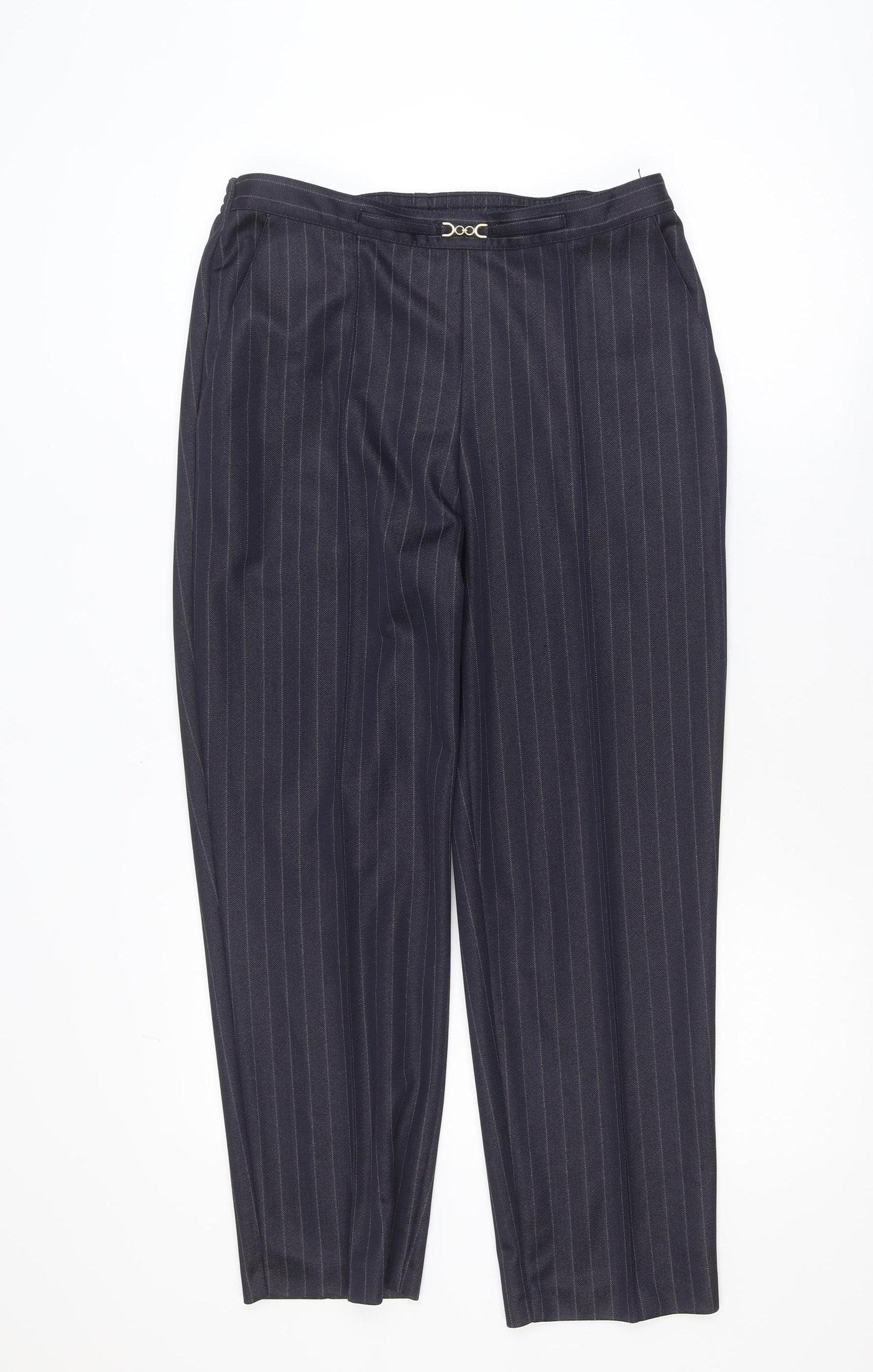 Marks and Spencer Women Black Pinstripe Trousers UK 14 Short