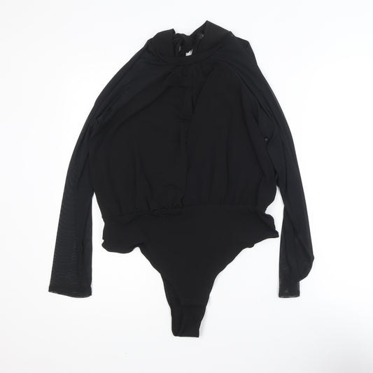 Boohoo Women’s Black High Neck Tie Wrap Bodysuit Blouse Size 14