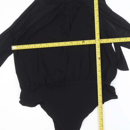 Boohoo Women’s Black High Neck Tie Wrap Bodysuit Blouse Size 14