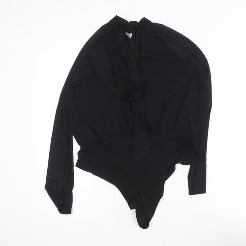 Boohoo Women’s Black High Neck Tie Wrap Bodysuit Blouse Size 14