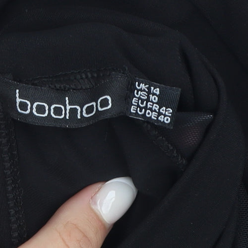 Boohoo Women’s Black High Neck Tie Wrap Bodysuit Blouse Size 14