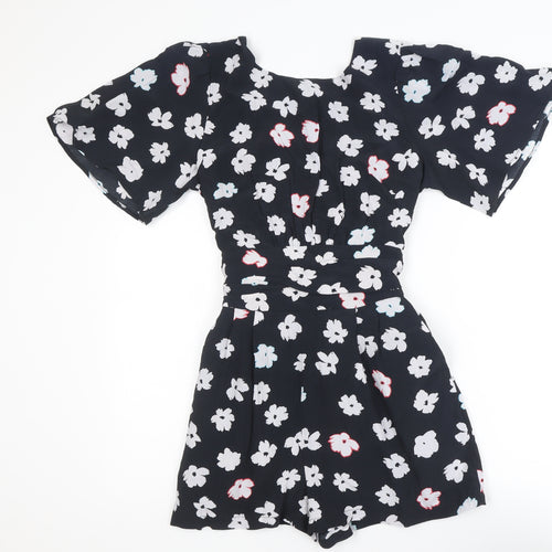 Dancing Leopard Women's Black Floral Wrap Short Dress Size 10