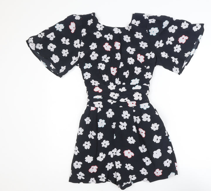 Dancing Leopard Women's Black Floral Wrap Short Dress Size 10