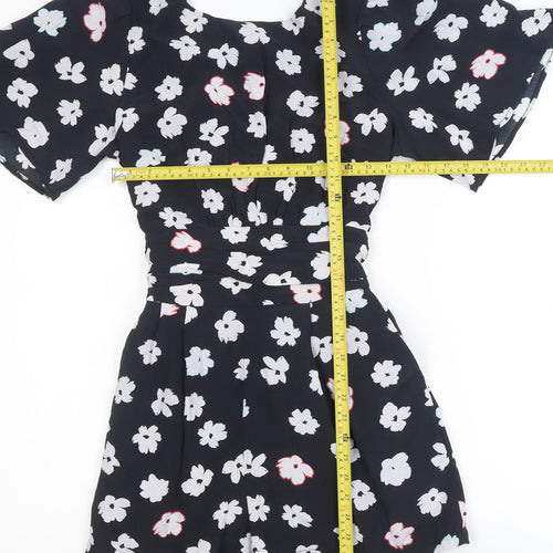Dancing Leopard Women's Black Floral Wrap Short Dress Size 10