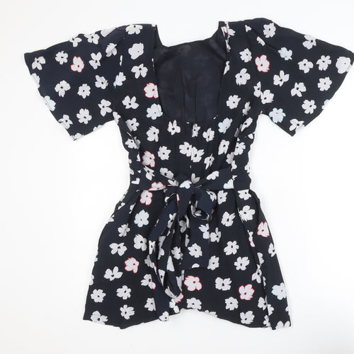 Dancing Leopard Women's Black Floral Wrap Short Dress Size 10