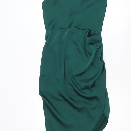 Vera & Lucy Women Green Midi Slip Dress Size M Asymmetric Ruffle