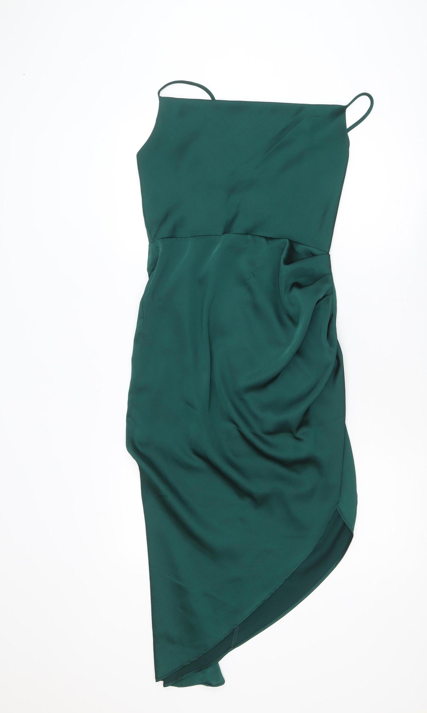 Vera & Lucy Women Green Midi Slip Dress Size M Asymmetric Ruffle