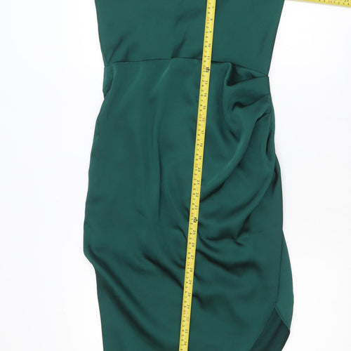 Vera & Lucy Women Green Midi Slip Dress Size M Asymmetric Ruffle