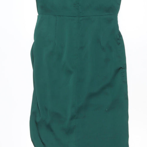 Vera & Lucy Women Green Midi Slip Dress Size M Asymmetric Ruffle