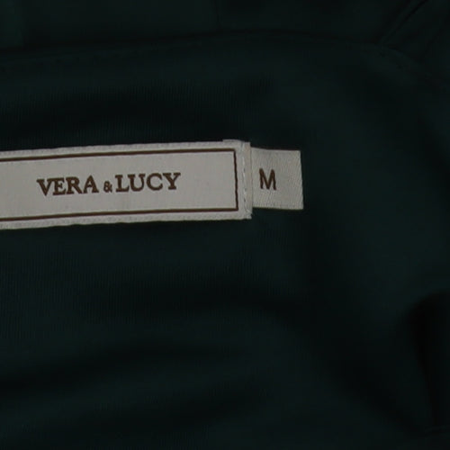 Vera & Lucy Women Green Midi Slip Dress Size M Asymmetric Ruffle