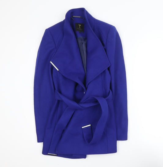 Ted Baker Women's Blue Wool Blend Belted Trench Coat Size 8