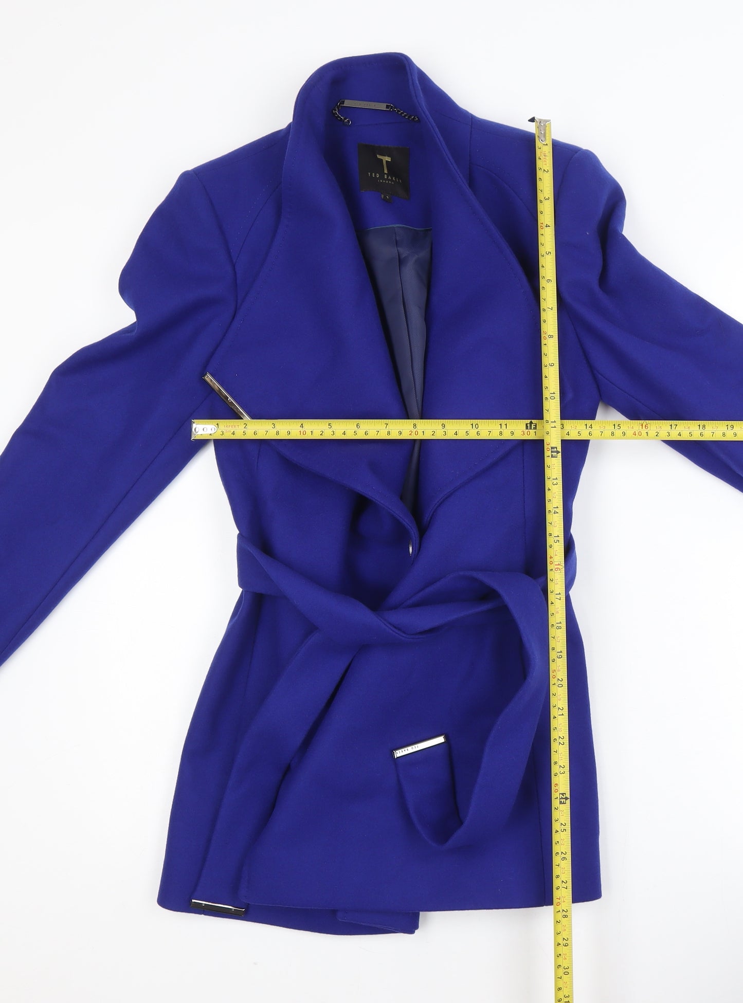 Ted Baker Women's Blue Wool Blend Belted Trench Coat Size 8
