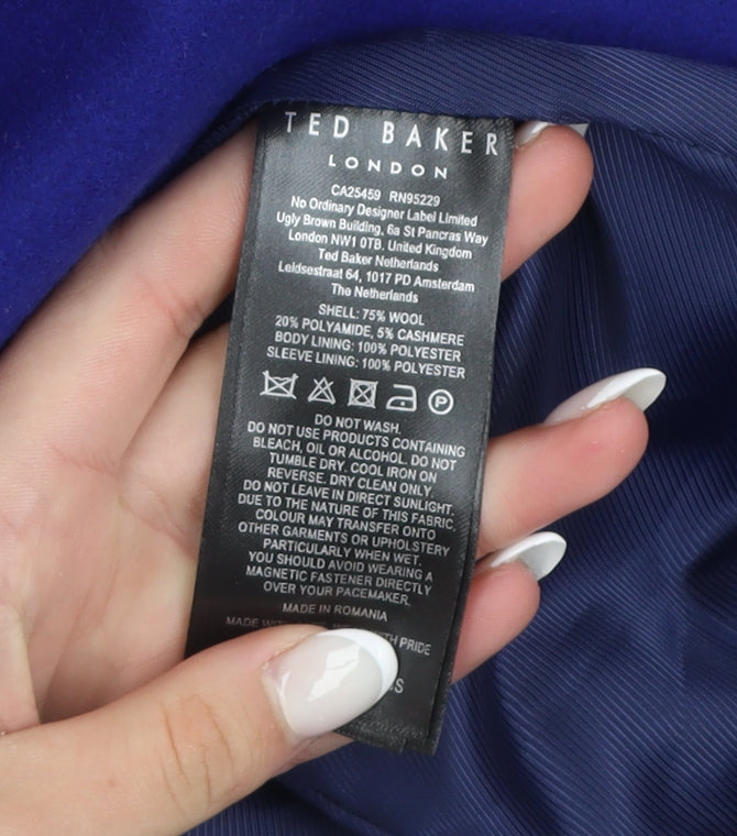 Ted Baker Women's Blue Wool Blend Belted Trench Coat Size 8