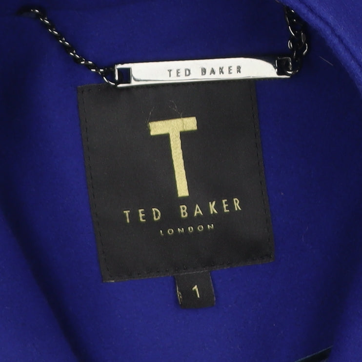 Ted Baker Women's Blue Wool Blend Belted Trench Coat Size 8