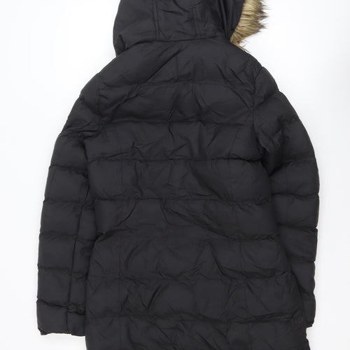 Boohoo Women's Black Long Hooded Puffer Coat Size 10 Fur Trim Winter