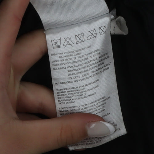Boohoo Women's Black Long Hooded Puffer Coat Size 10 Fur Trim Winter