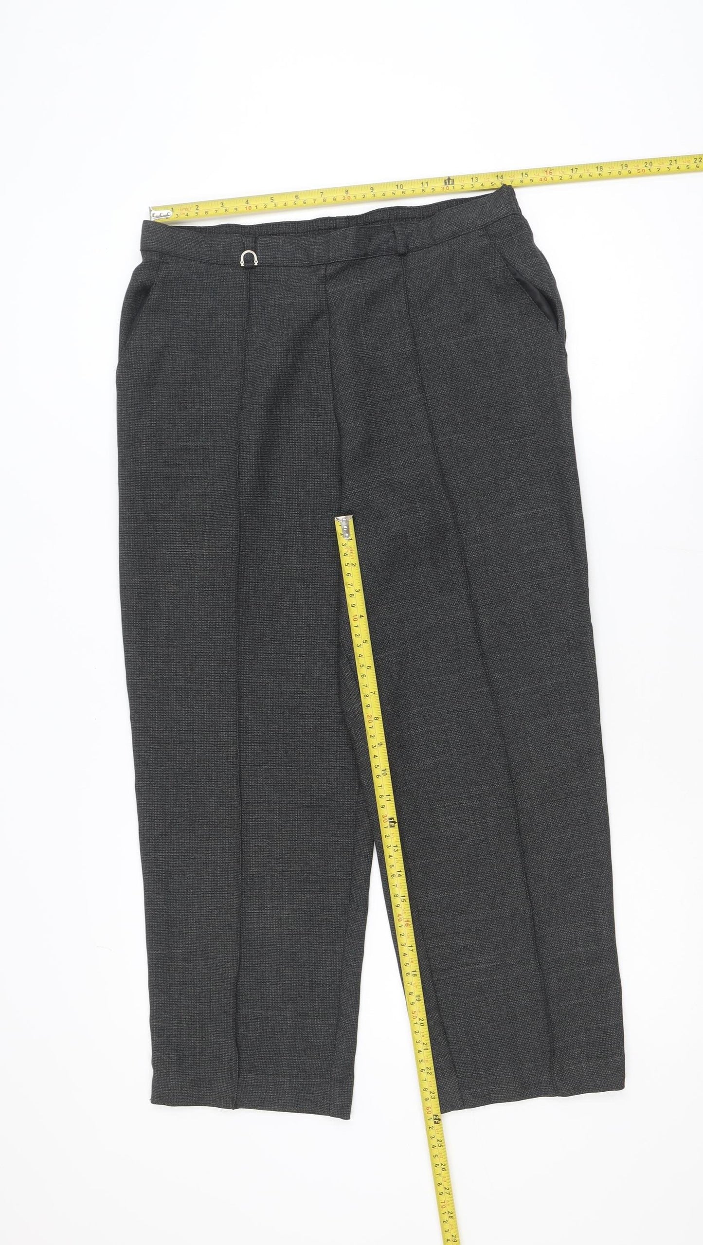 Marks and Spencer Women Grey Ankle Trousers Size 14 Short Polyester