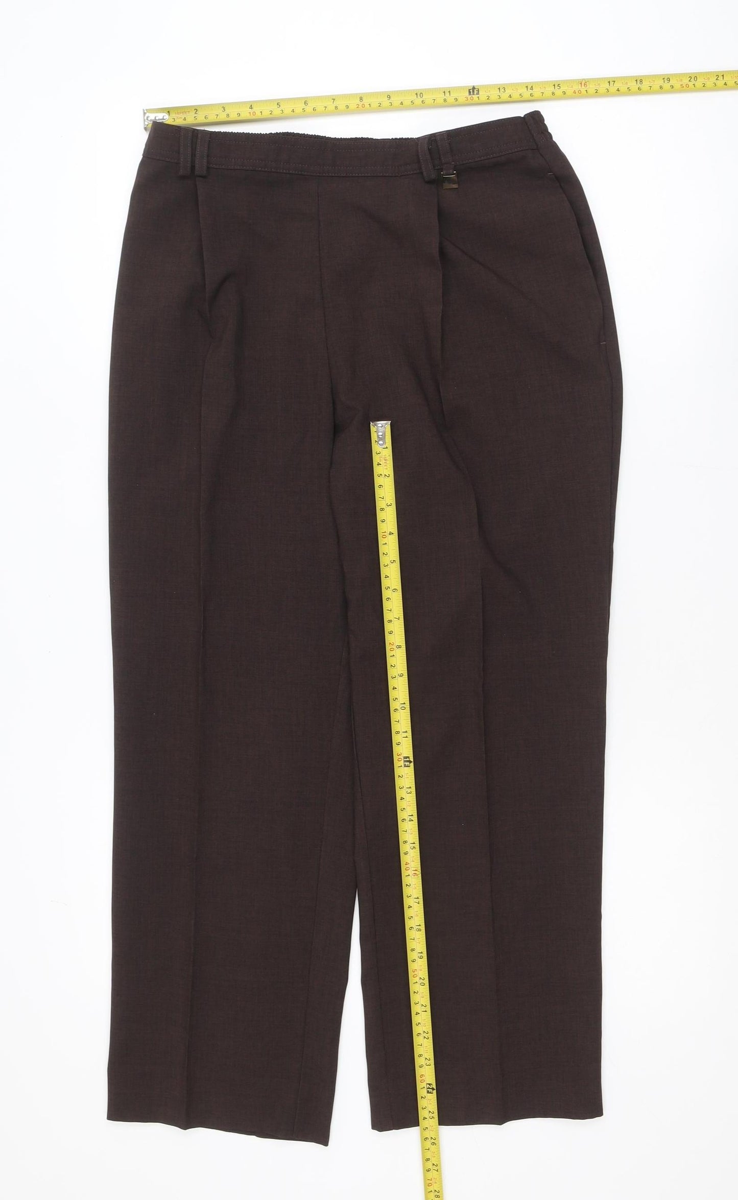 Marks and Spencer Women Brown UK 14 Short Pleated Trousers