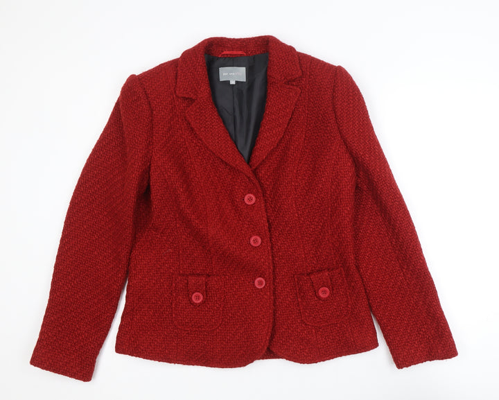 Marks and Spencer Per Una Red Wool Blend Bouclé Blazer Size 14 Jacket