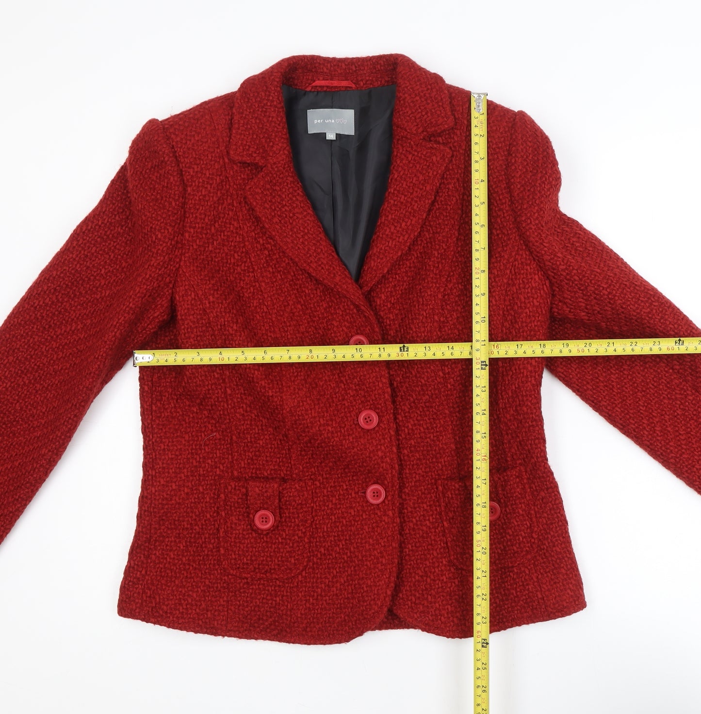 Marks and Spencer Per Una Red Wool Blend Bouclé Blazer Size 14 Jacket
