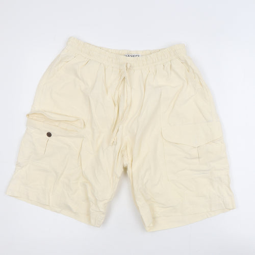 Moffi Fashion Men’s Beige Cargo Shorts L Lightweight Cotton