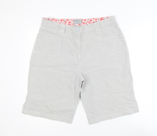 Marks and Spencer Per Una Grey Striped Bermuda Shorts Womens Size 16