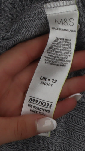 Marks and Spencer Women Grey Size 12 Short Dress Pants