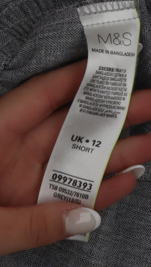 Marks and Spencer Women Grey Size 12 Short Dress Pants