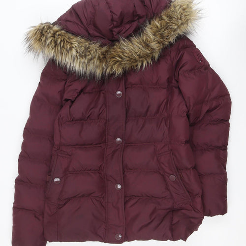 Tommy Hilfiger Womens Burgundy Hooded Puffer Jacket Size M