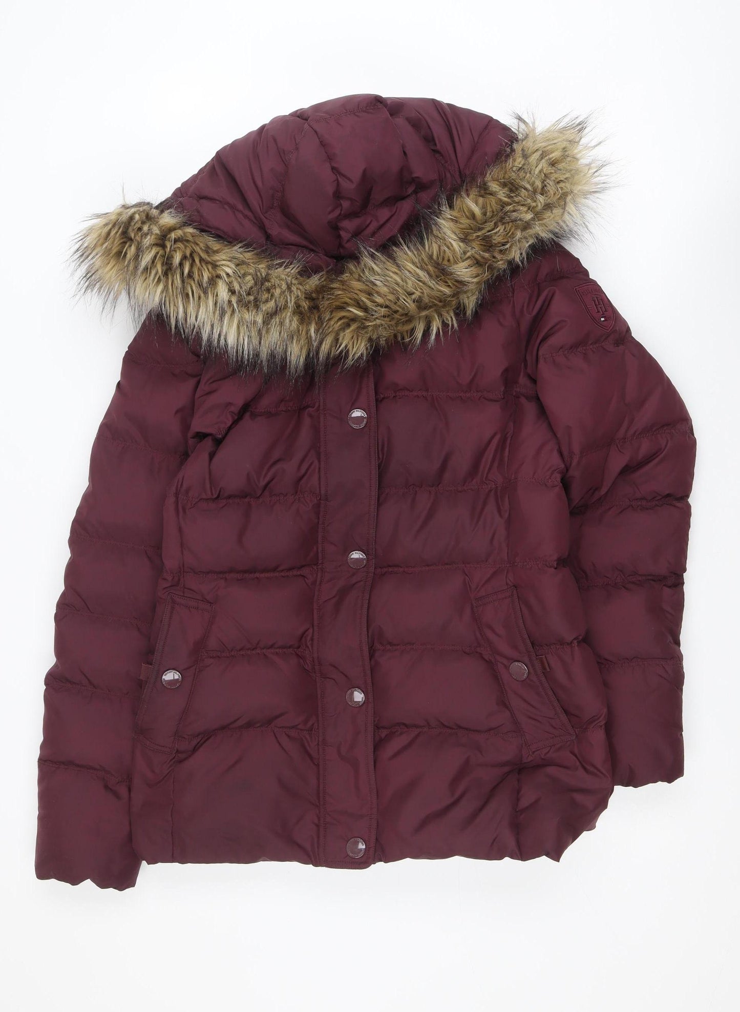 Tommy Hilfiger Womens Burgundy Hooded Puffer Jacket Size M