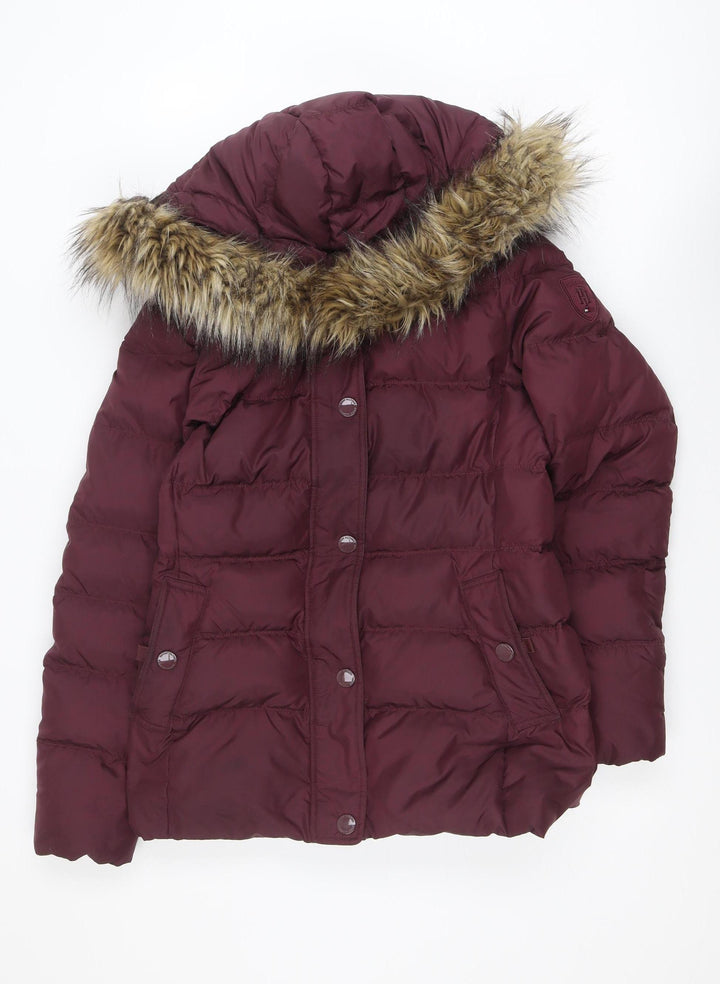 Tommy Hilfiger Womens Burgundy Hooded Puffer Jacket Size M