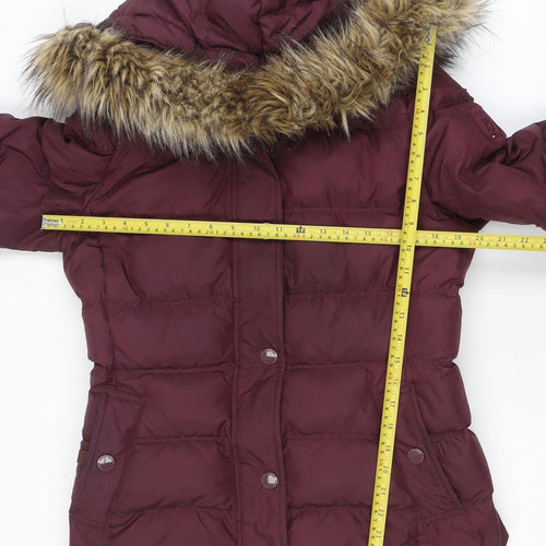 Tommy Hilfiger Womens Burgundy Hooded Puffer Jacket Size M