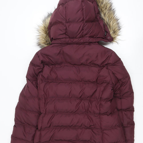 Tommy Hilfiger Womens Burgundy Hooded Puffer Jacket Size M