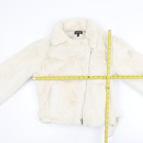 Topshop Women's Ivory Faux Fur Biker Jacket Size 8