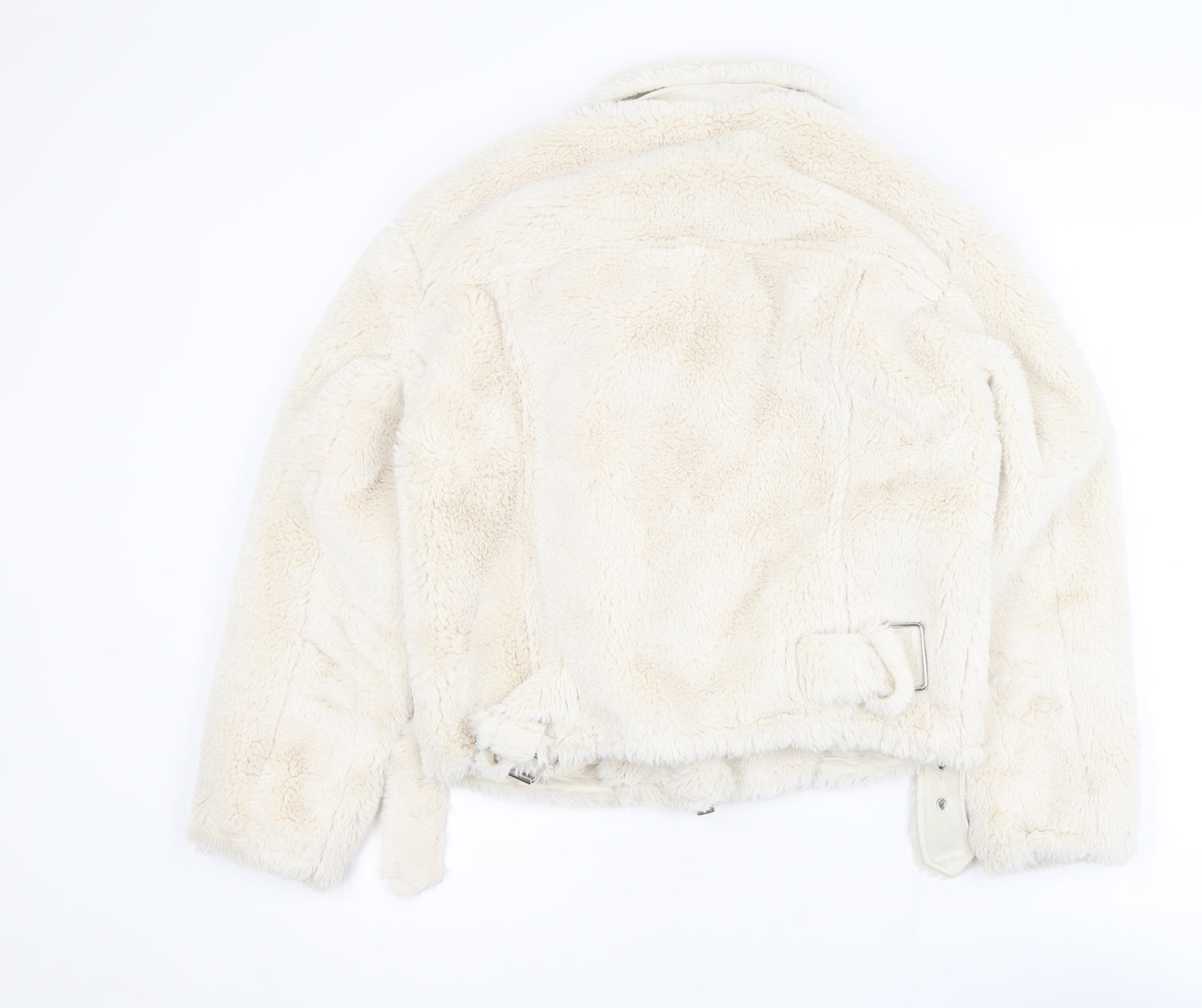 Topshop Women's Ivory Faux Fur Biker Jacket Size 8