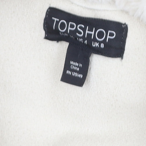 Topshop Women's Ivory Faux Fur Biker Jacket Size 8