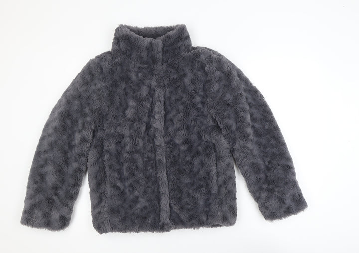 Dorothy Perkins Women's Grey Faux Fur Jacket Size 10 Regular