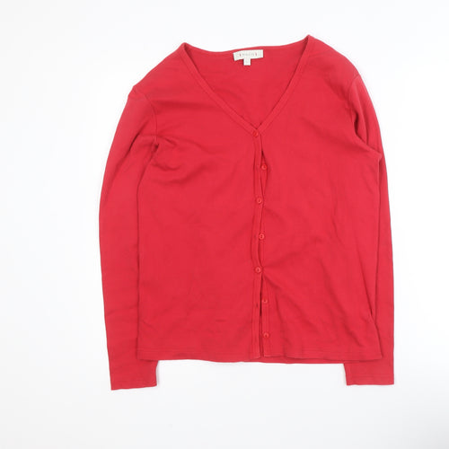 Paco Women Red Cotton V-Neck Long Sleeve Cardigan Size L